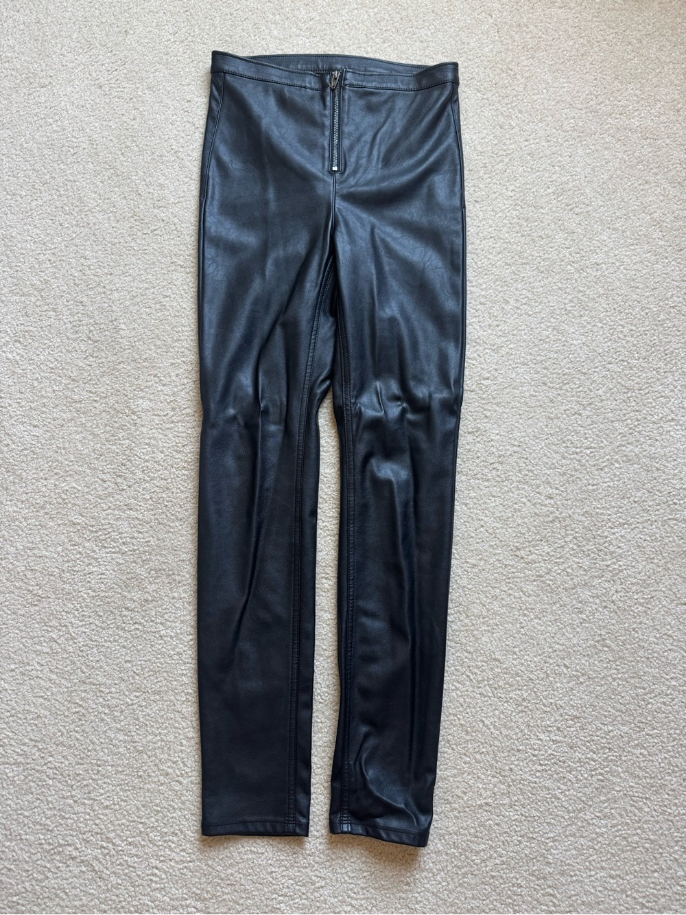 H&M Black Faux Leather High Rise Front Zip Leggings Skinny Pants